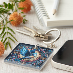 Majestic Blue Bird Soaring in Flight Key Ring