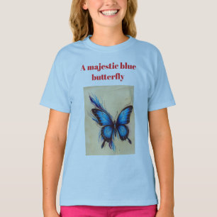 Majestic Blue Butterfly Pencil Sketch T-Shirt