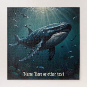 Majestic Blue Whale Swimming in the Ocean Depths Jigsaw Puzzle
