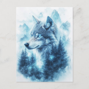 Majestic Blue Wolf and Winter Mountain Postcard