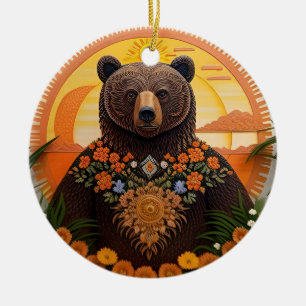 Majestic Brown Bear Ceramic Tree Decoration