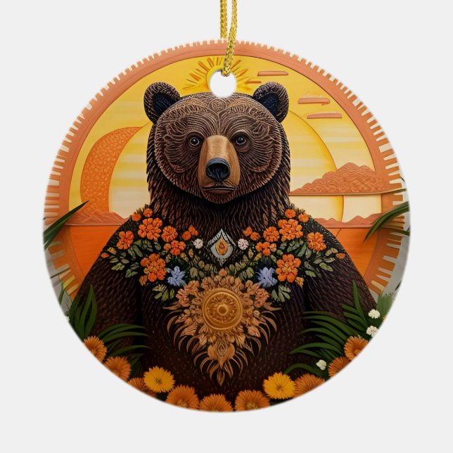 Majestic Brown Bear  Ceramic Tree Decoration (Front)