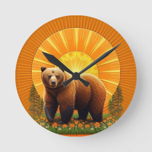 Majestic Brown Bear Round Clock