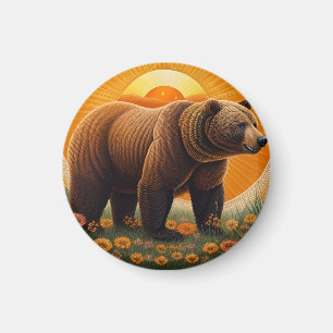 Majestic Brown Bear Standing in a Field Magnet