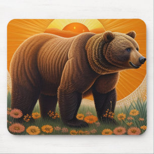 Majestic Brown Bear Standing in a Field Mouse Pad