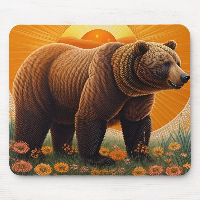 Majestic Brown Bear Standing in a Field Mouse Pad (Front)