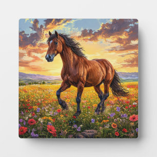 Majestic Brown Horse Running Plaque