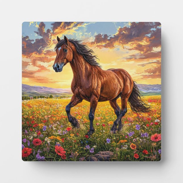 Majestic Brown Horse Running Plaque (Front)
