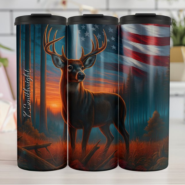 Majestic Buck American Flag Sunset Thermal Tumbler (Creator Uploaded)