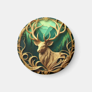 Majestic buck gazing out into a serene forest magnet