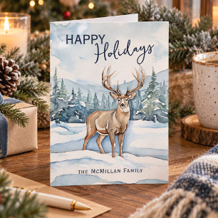 Majestic Buck In Snowy Winter Wonderland Landscape Holiday Card