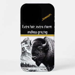 Majestic Buffalo Grazing Near Mountains at Sunrise iPhone 16 Pro Max Case