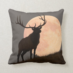 Majestic Bull Elk and Full Moon Rise Cushion