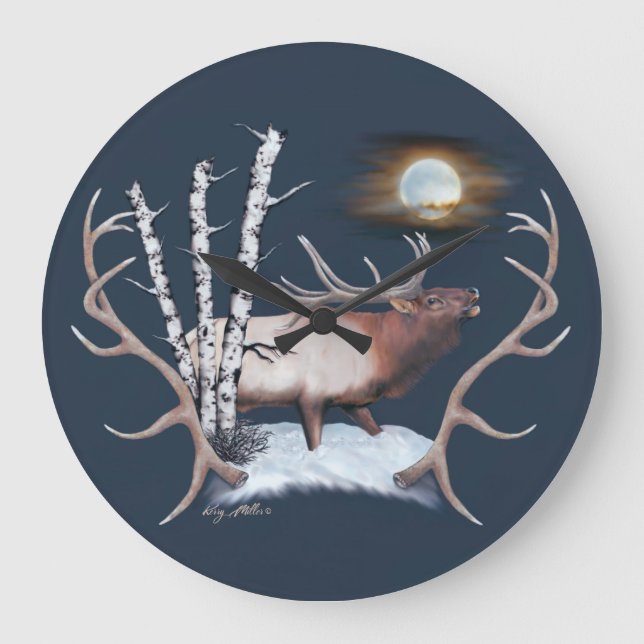 Majestic Bull Elk Painting Large Clock (Front)