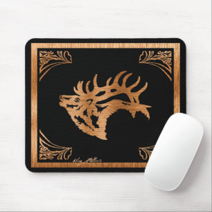Majestic Bull Elk Wood Silhouette Mouse Pad