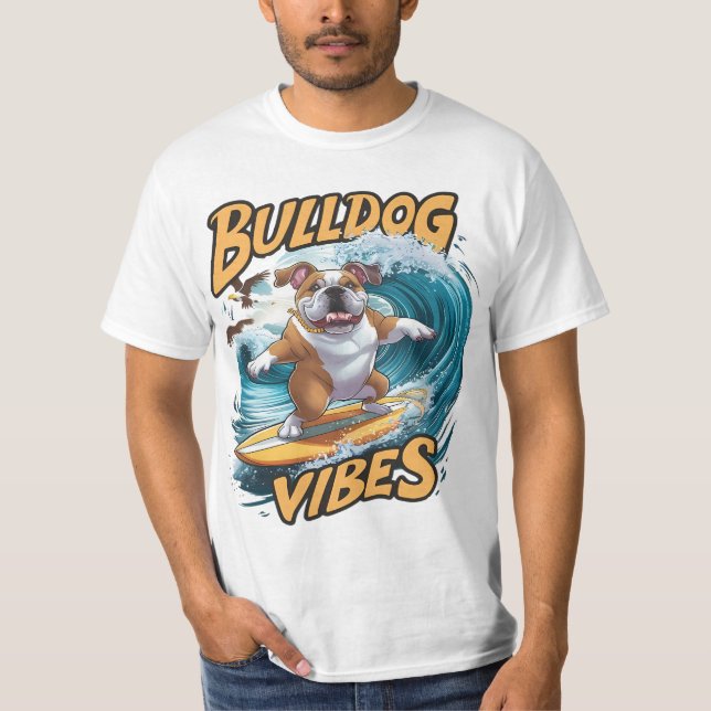 Majestic Bulldog Surfer Surfing T-Shirt (Front)