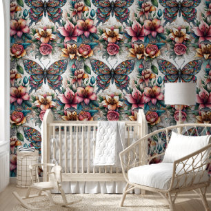 Majestic Butterfly & Floral Radiance Wallpaper