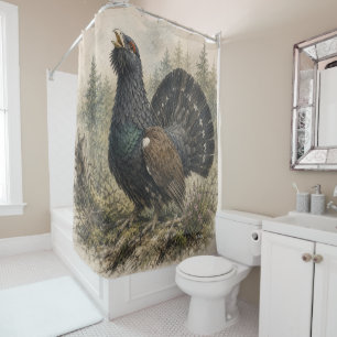 Majestic Capercaillie Watercolor Illustration Shower Curtain