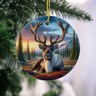 Majestic Caribou Keepsake Ceramic Tree Decoration