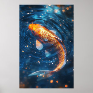 Majestic Carp Scales - Blue and Gold Radiance Post Poster