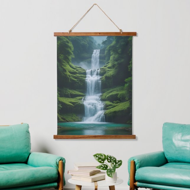 Majestic Cascade: Multi-Tiered Waterfall Hanging Tapestry (Living Room)