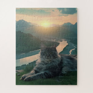 Majestic Cat at Sunset in the Mountain Valley Jigsaw Puzzle