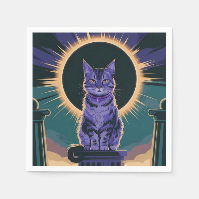 majestic cat sitting under a solar eclipse,  napkin (Front)