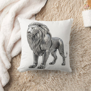 Majestic Celtic Silver Lion with Intricate Knot Pa Cushion