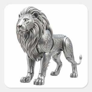Majestic Celtic Silver Lion with Intricate Knot Pa Square Sticker