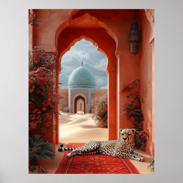 Majestic Cheetah in a Moroccan Desert Palace Poster (Front)