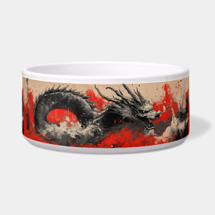 Majestic Chinese Dragon with Red Ink Splatter
