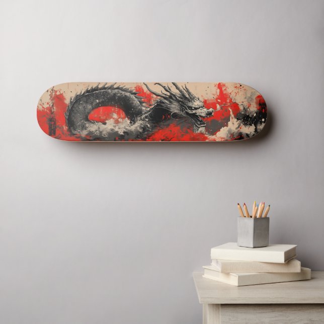 Majestic Chinese Dragon with Red Ink Splatter  Skateboard (Wall Art (Horz))