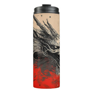 Majestic Chinese Dragon with Red Ink Splatter Thermal Tumbler