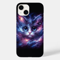 Majestic Cosmic Galaxy Cat Portrait - Intense Blue