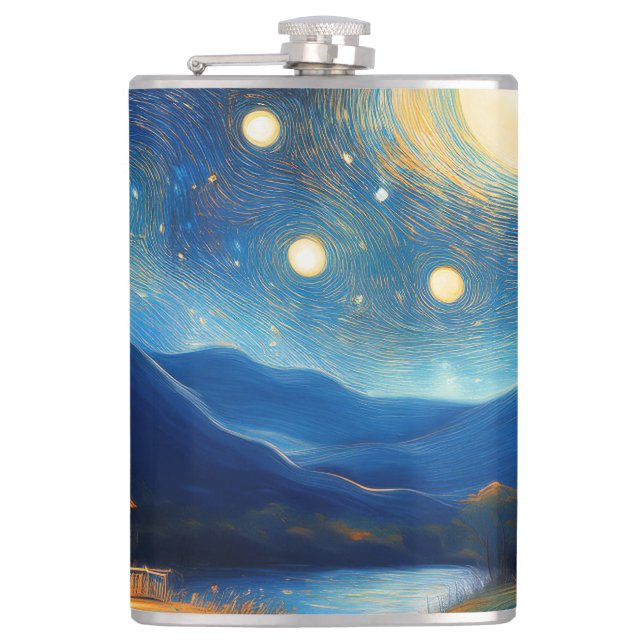 Majestic Cottage Under Moon Flask (Front)