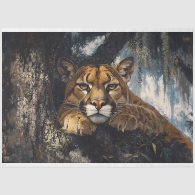 Majestic Cougar in Forest Decoupage Tissue Paper (Front)