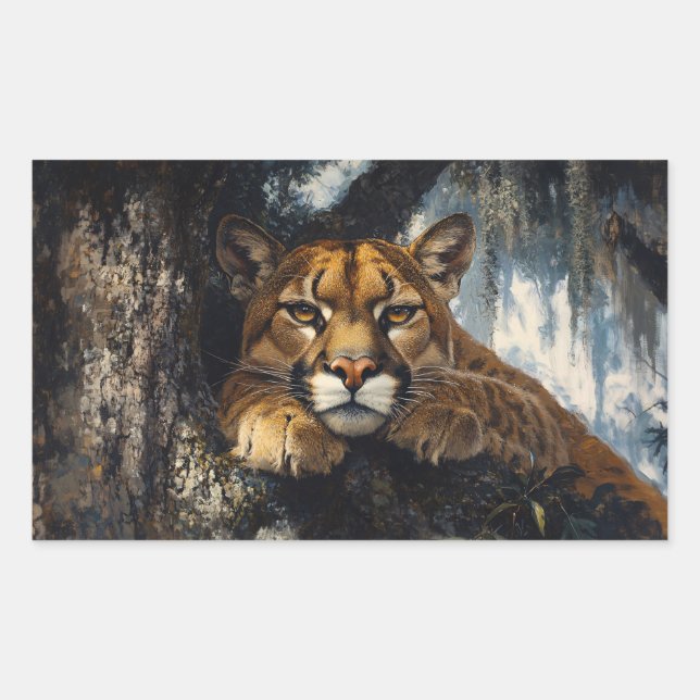 Majestic Cougar in Forest Rectangular Sticker (Front)
