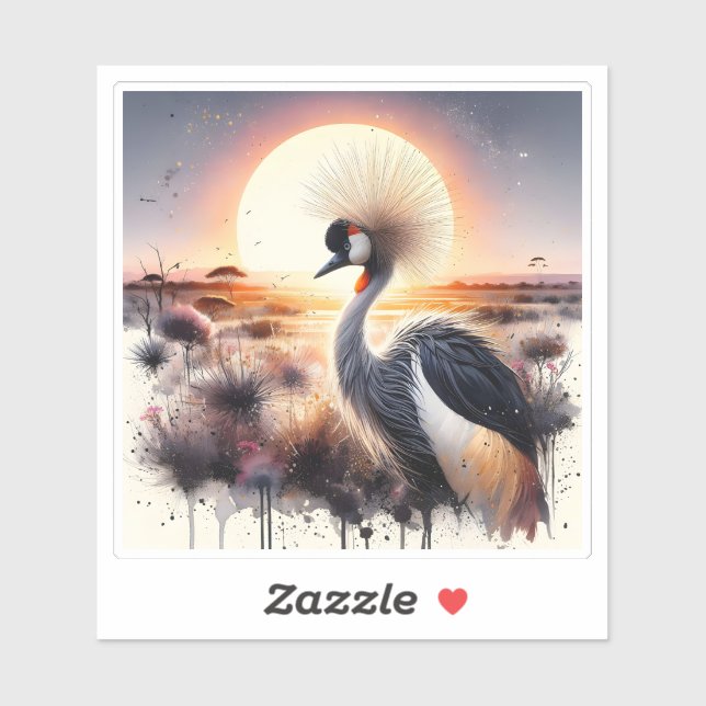 Majestic Crane in Sunset Over African Landscape (Sheet)