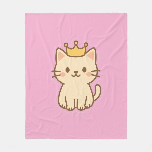 Majestic Cuddly Cat with a Crown Fleece Blanket (Front)