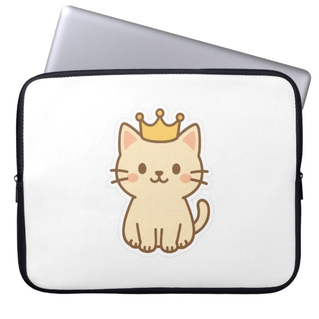 Majestic Cuddly Cat with a Crown Laptop Sleeve (Front)