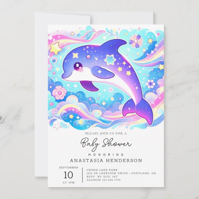 Majestic Cute Dolphin Baby Shower Invitation (Front)