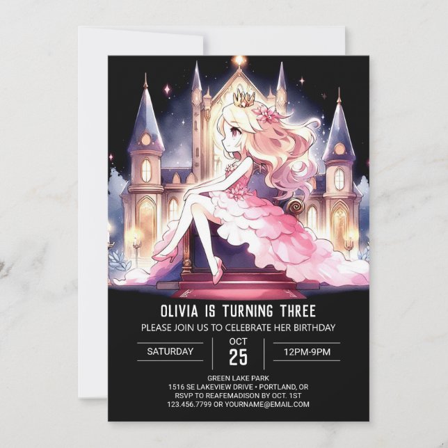 Majestic Cute Princess Birthday Invitation (Front)