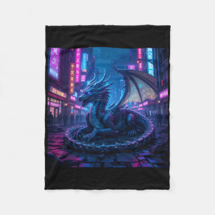 Majestic Cyberpunk Dragon Resting In Neon City Sti Fleece Blanket