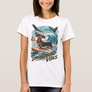 Majestic Dachshund Dog Catching a Wave Surfing T-Shirt