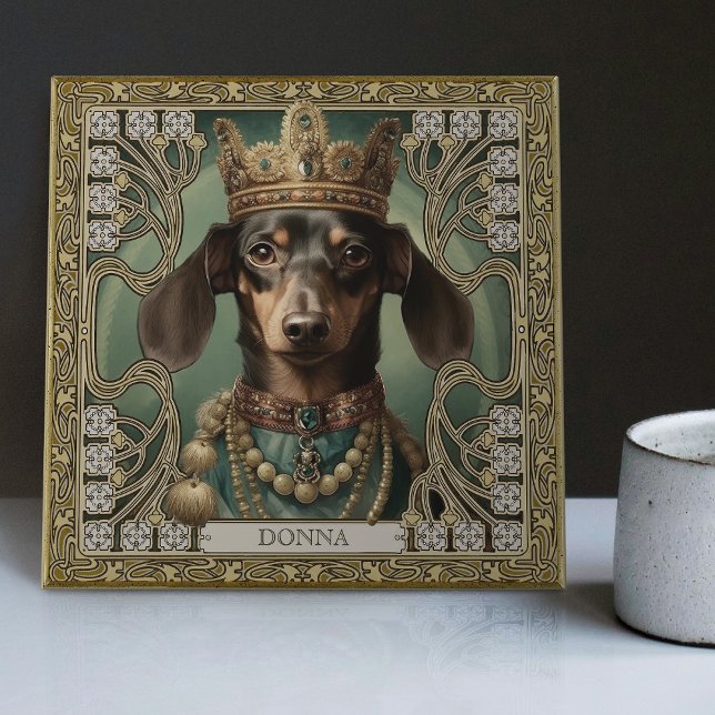Majestic Dachshund King Personalised Art Deco Tile (Creator Uploaded)