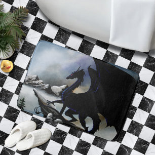 Majestic Dark Dragon Black Fantasy Mountains  Bath Mat