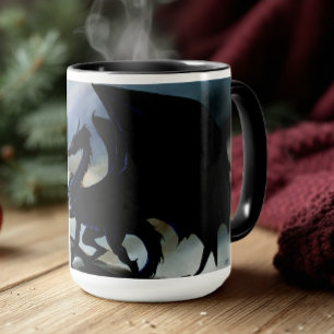 Majestic Dark Dragon Black Fantasy Mountains Mug