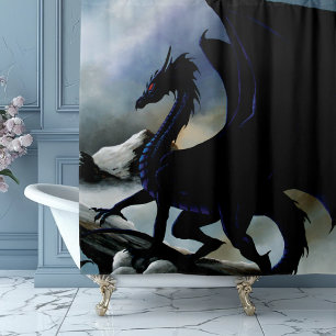 Majestic Dark Dragon Black Fantasy Mountains  Shower Curtain