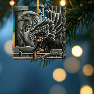 Majestic Dark Fantasy Rottweiler Gargoyle Castle Ceramic Ornament