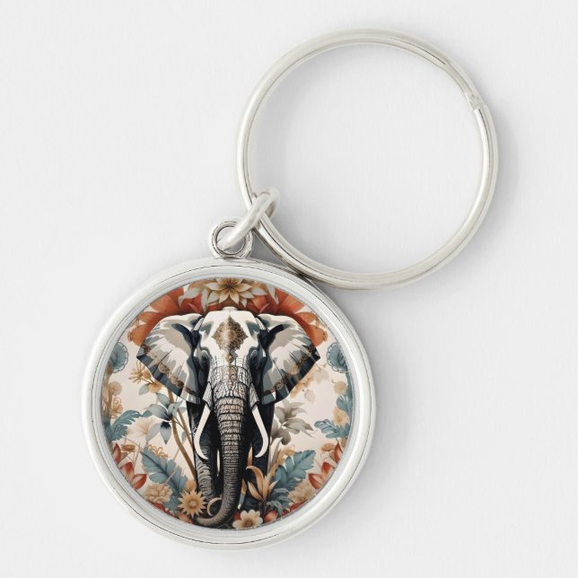 Majestic Decorated Elephant Wildlife Key Ring (Front)